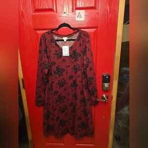 LuLaRoe Burgundy and Black Floral Long Sleeve Dress